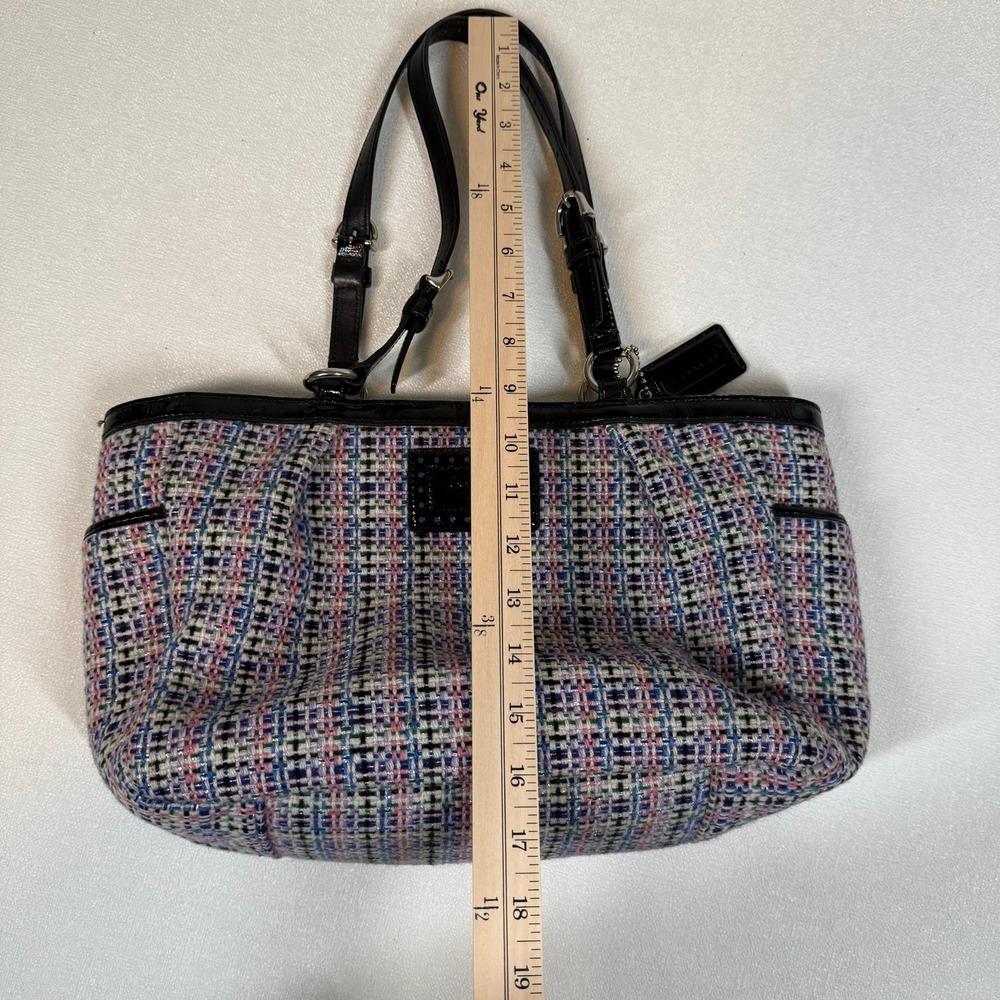 Coach Tweed Shoulder Bag Black Patent Leather Trim Multi Color Tote F17699 - Picture 7 of 14